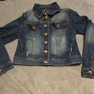 Justice Denim Jean Jacket - Blue With Smiley Face Detail